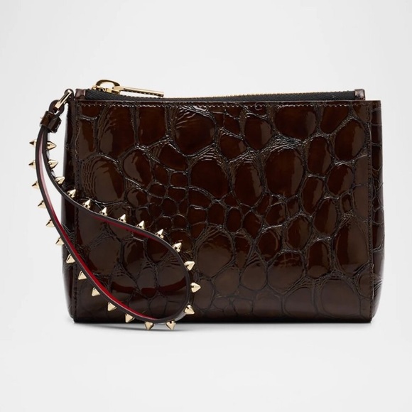 Christian Louboutin Handbags - Christian Louboutin Cabata Croc Embossed Soft Pouch Spike Wristlet Mini